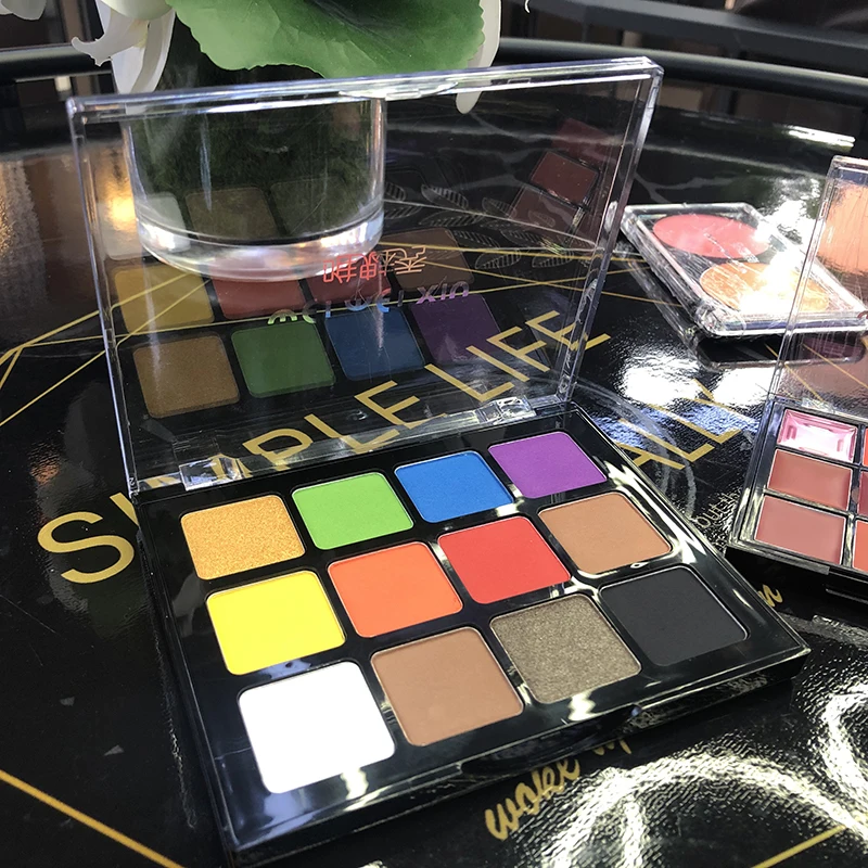 Private Label 12-Color Eye Shadow Palette High Pigment Cosmetics Eyeshadow with Shimmer Finish Low MOQ Powder Form