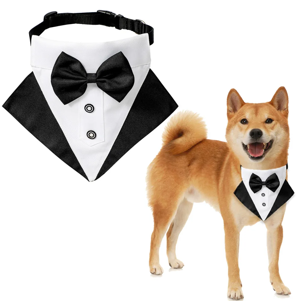 New design wholesale Pet triangular binder necktie with short sleeved shirt style strap  gentle wedding pet bib bowtie