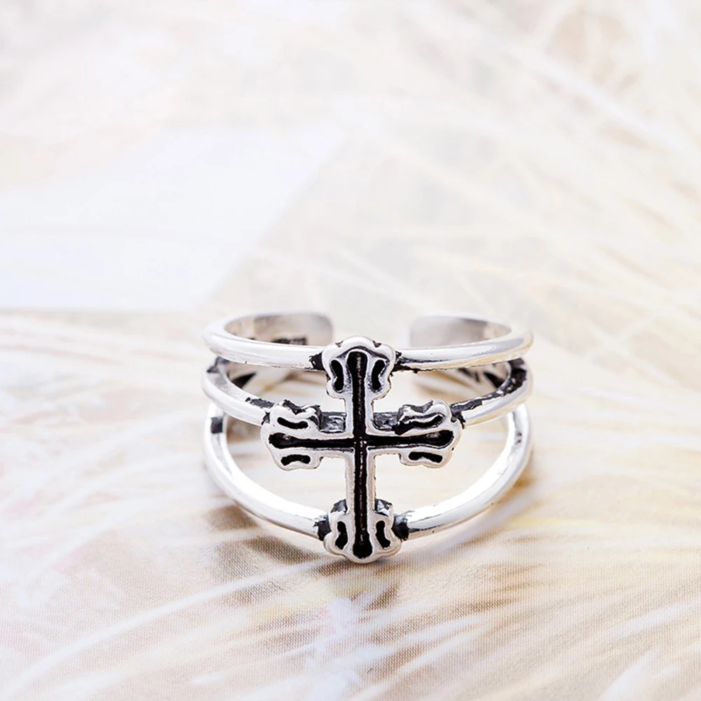 Trendy Silver Rings Design Custom Men Plus Flower Cross Ring Sterling Silver Jewelry Brass Silver 925 CHRISTIAN Opp Bag 50 Pairs