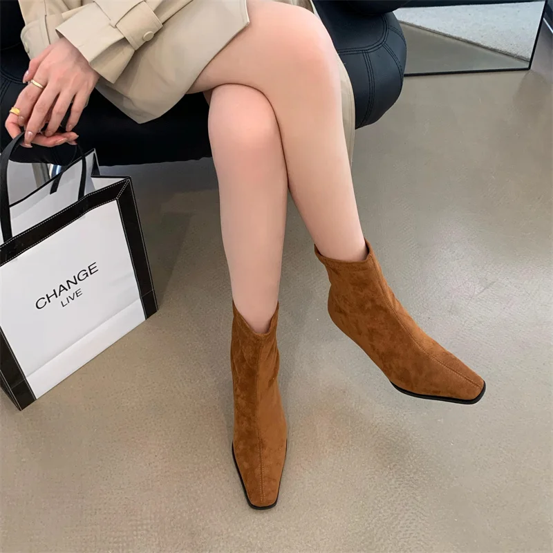 Newest Wool Suede Leather Ankle Boots For Women Warm Fur Winter Snow Boots Sexy Pointed Toe Chelsea Shoes Woman Boots