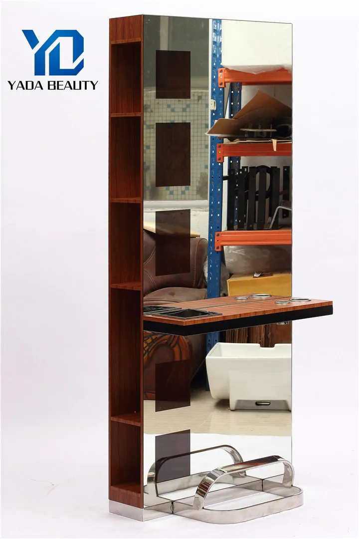 Guangzhou cheap luxury makeup salon furniture two sides hairdressing styling mirror salon station with dryer holder