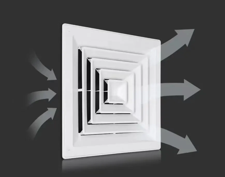 HVAC Ventilation System 4 Way Square Air Grille Exhaust Air Square Ceiling Diffuser