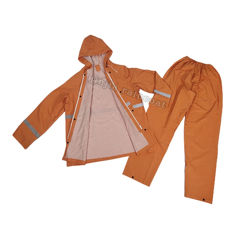 hi vis work wear Safety jackets reflective work waterproof raincoat heavy duty pvc polyester pvc rainsuit outdoor
