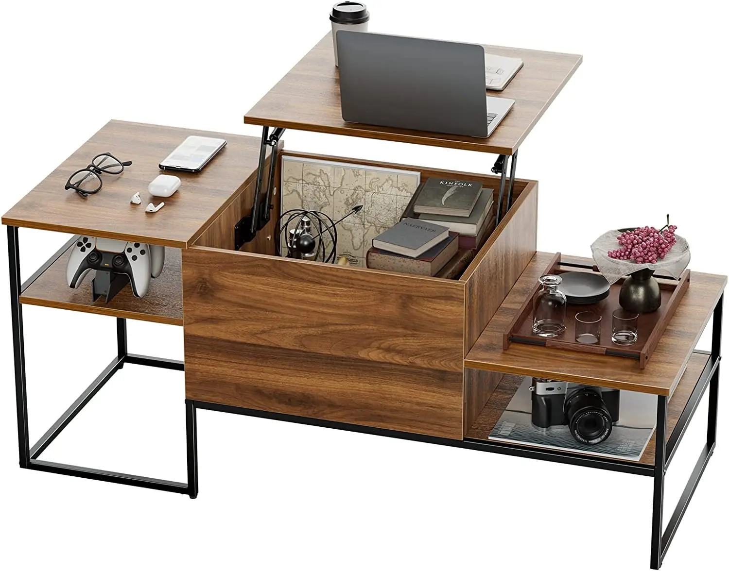 Wholesale Lift Top Coffee Table Modern Ethiopian Luxury Square Black Wood Living Room Furniture Tea Concrete Center Table Custom