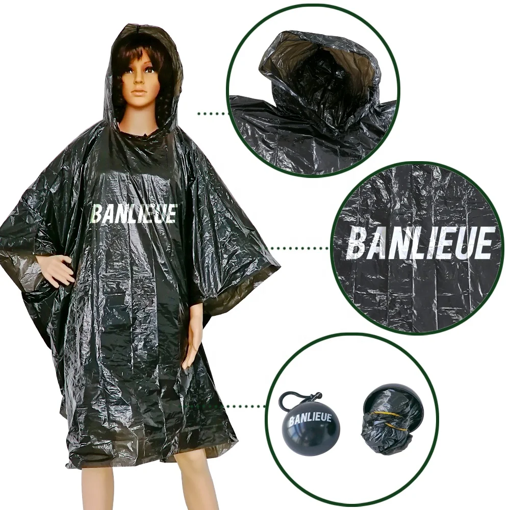 Outdoor travel adventure black poncho ball disposable rain gear fashion convenient colorful raincoat ball