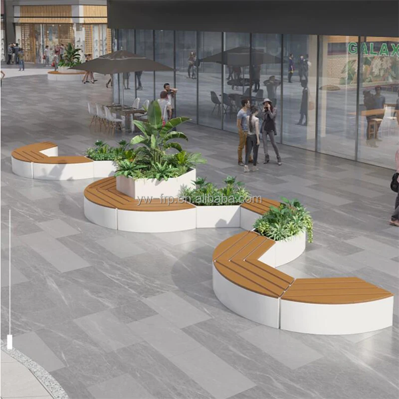 City circular shopping Mall center seating planter pot chair  airport public area fiberglass  leisure bench