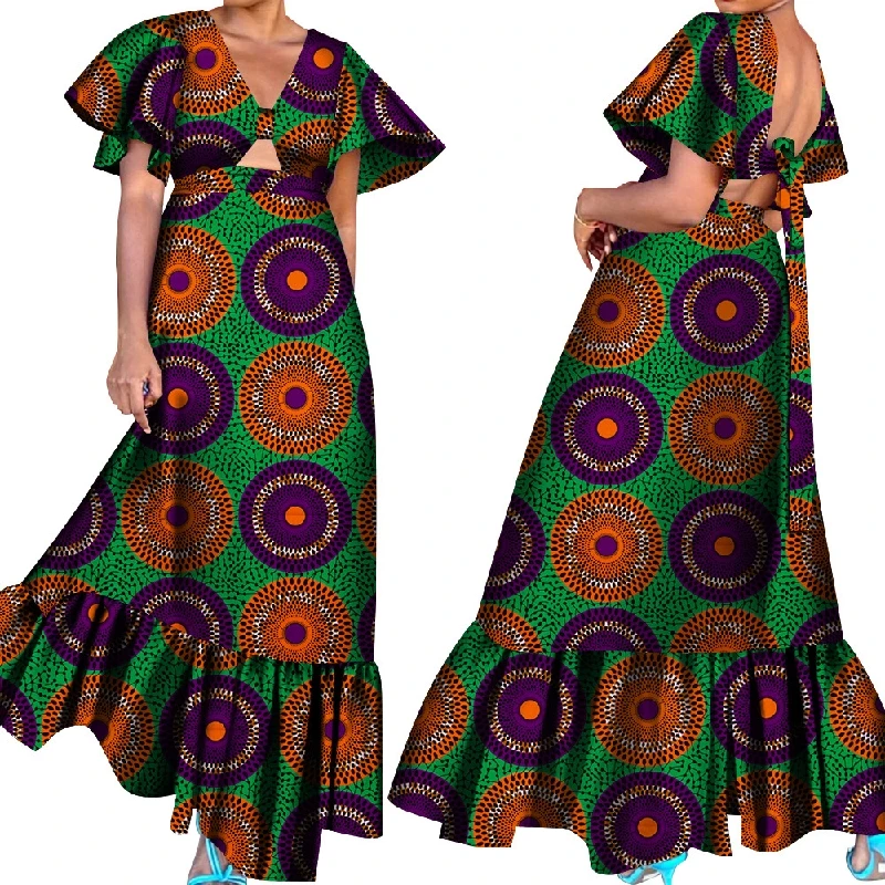 2022 modern dashiki african thailand evening short sleeve hollowed-out hem designs ladies plus size  floor length