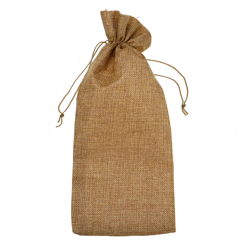 Fashionable custom Christmas sacks natural wedding party linen burlap wine drawstring jute bags