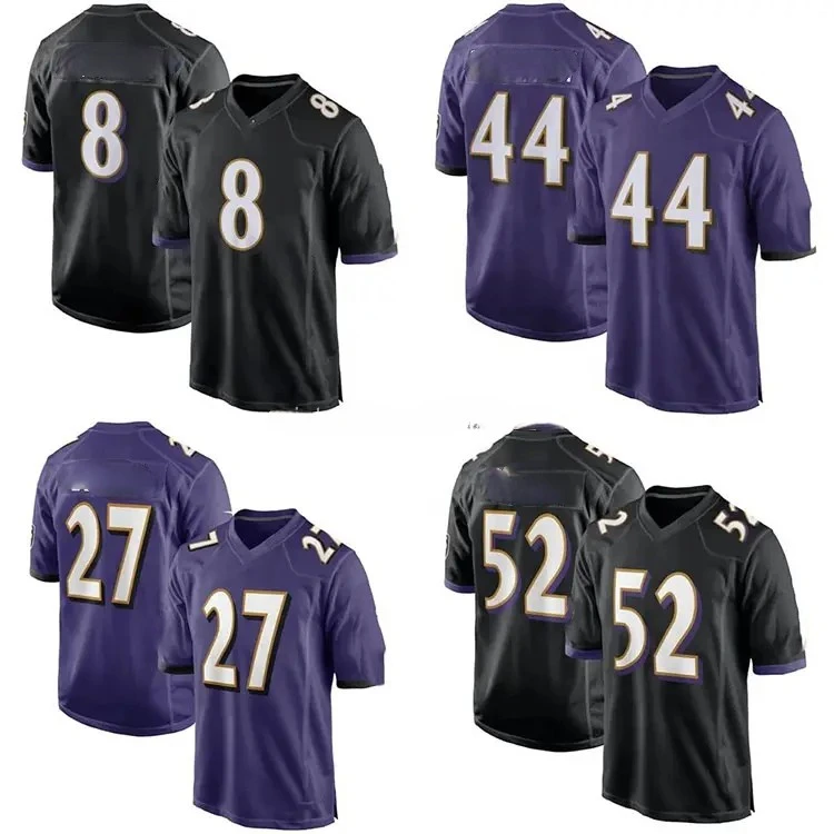 Best Team Club Uniform Stitched American Football Jerseys #8 Lamar Jackson #44 Marlon Humphrey #52 Ray Lewis Football Uniform