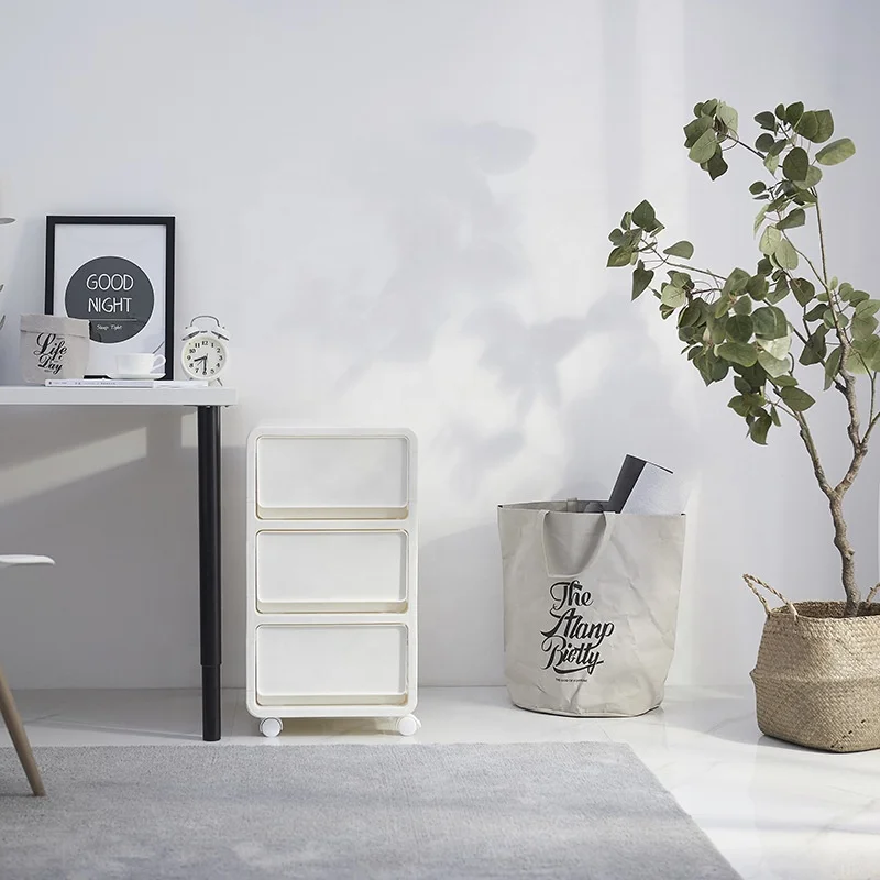 Home Simple White Plastic Drawer Storage Cabinet with Wheels for Bathroom Bedroom Office Living Room