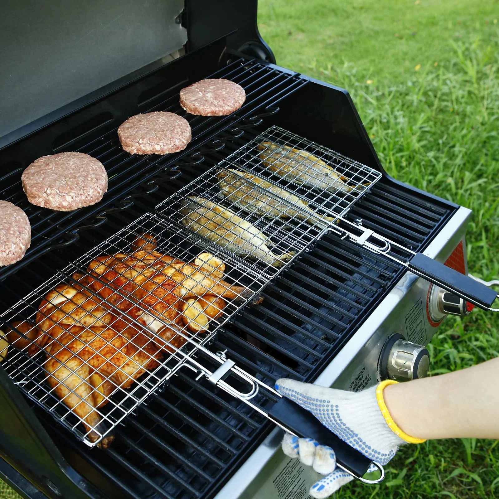 Stainless Steel Grill Wire Mesh Net Folder Basket Portable Bbq Grilling Basket Rotisserie Fish Vegetables Grill Shrimp Rack