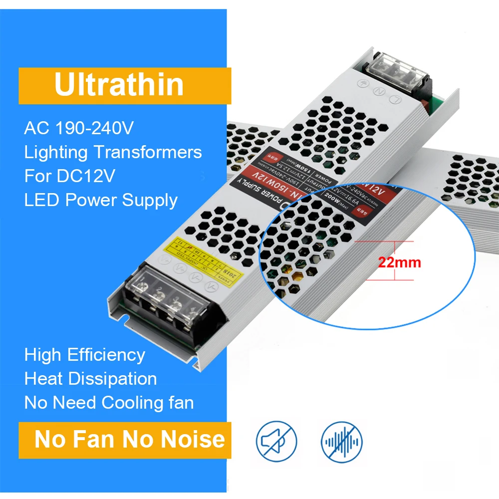  Ультра тонкий светодиодный источник питания ac/DC 12V 24V трансформаторы систем освещения 60W 100W 150W 200W 300W 400W AC190-240V драйвер для светодиодных лент