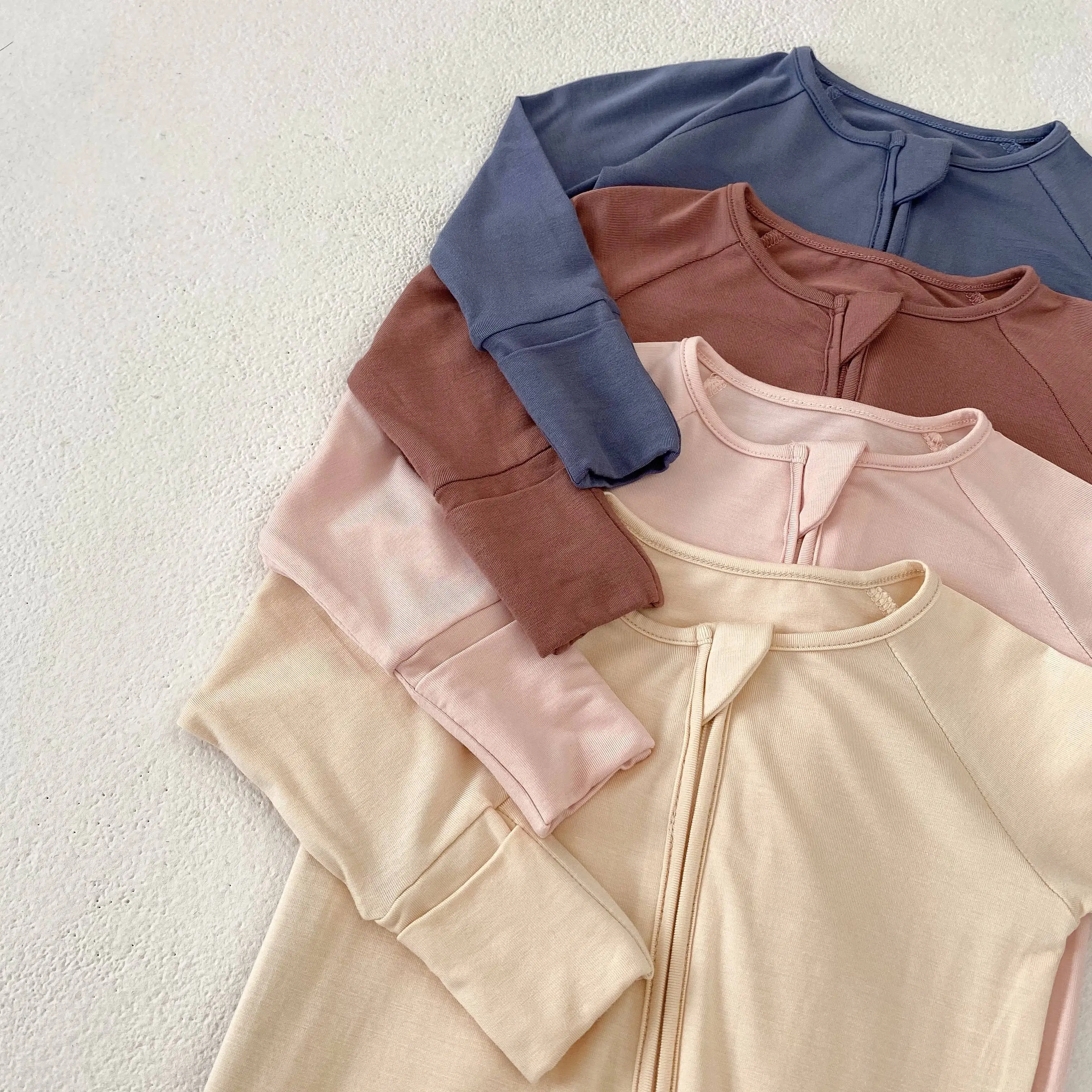 Bamboo Zipper Baby Pajamas Newborn Baby Clothes Clothing Natural Fabric Plain Solid bamboo sleeper Long Sleeves