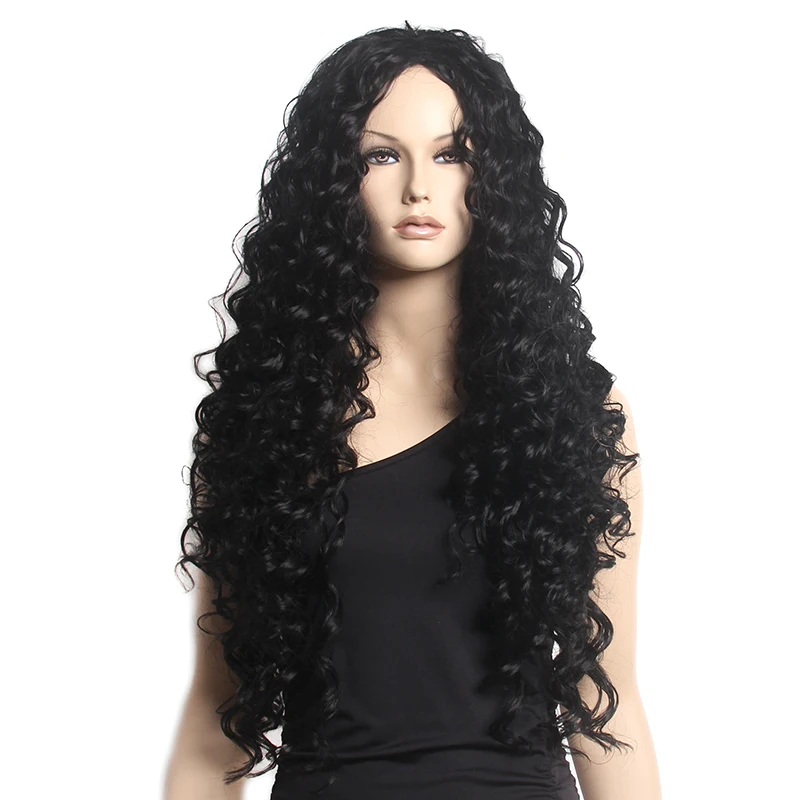 ST Guangzhou Factory Cheap Wholesale Long Kinky Curly Hair Black synthetic Wigs For Black Women