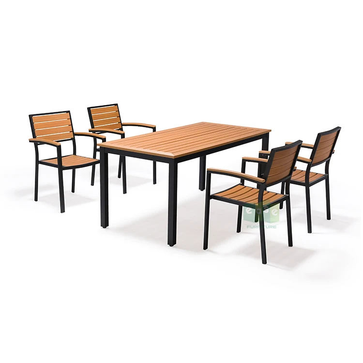 (E7302+E9985) Outdoor hotel garden dining table and armrest rattan chair set furniture