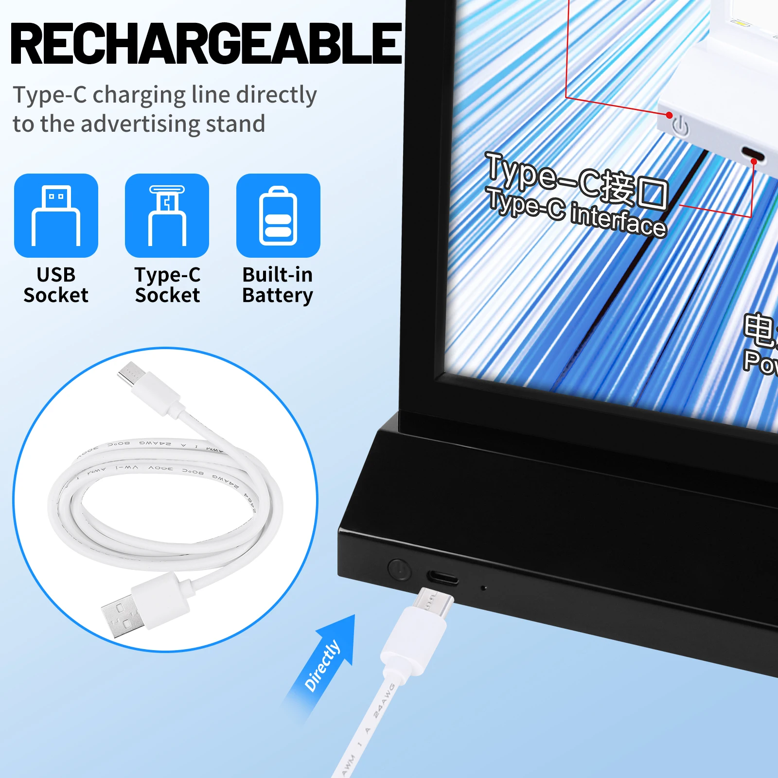 Kejea LED display card stand high quality advertising promotion menu stand rechargeable light box