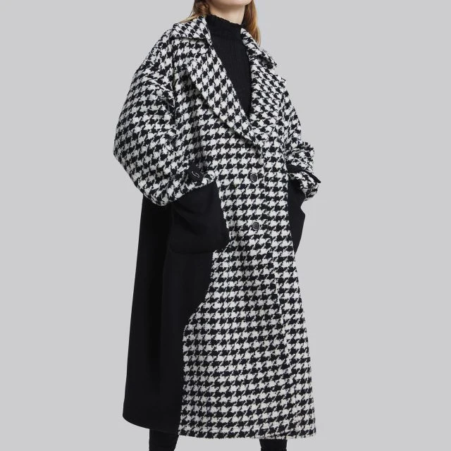 new design custom casual oversized long sleeve houndstooth fall trench coat for women