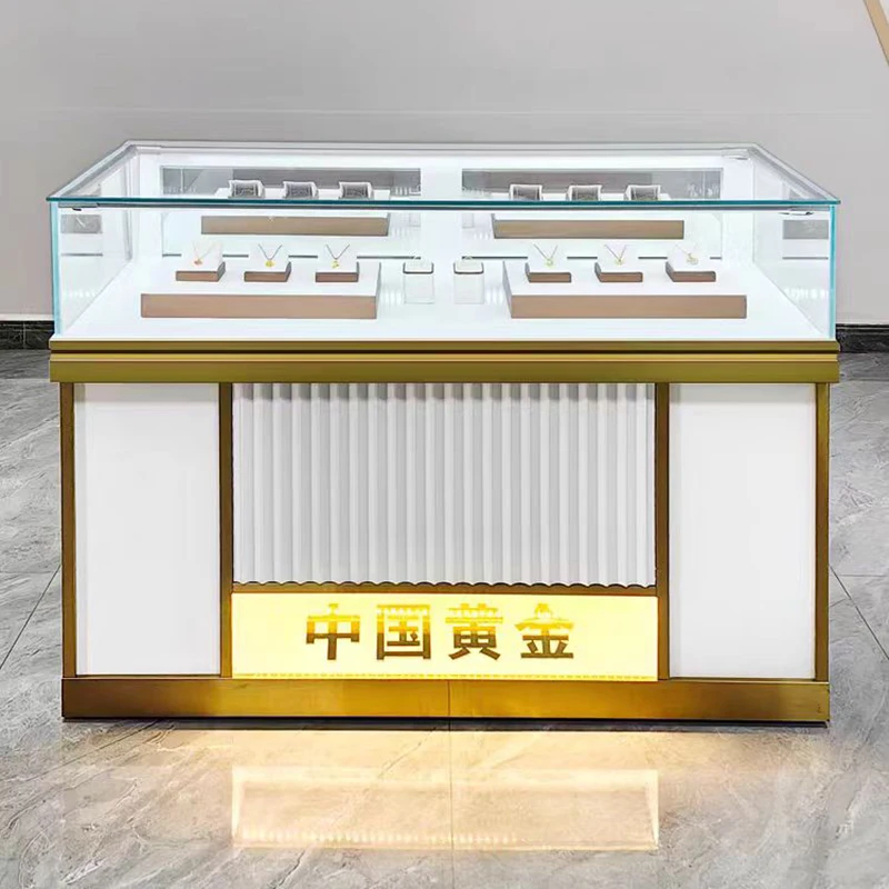 Wood paint high end jewelry standing cabinet glass display cabinet jewelry showcase for gold jewelry shop