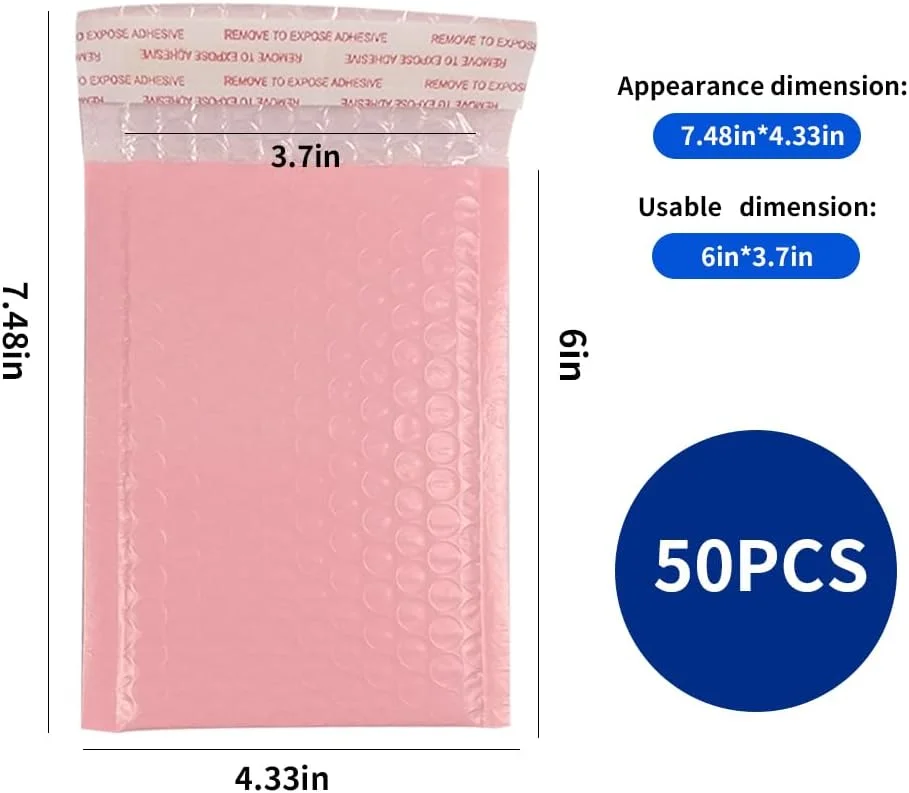 In Stock Factory Wholesale Co Extruded Mailer Envelope Bags Self Adhesive Pink Poly Bubble Envelope for Small Business Packaging