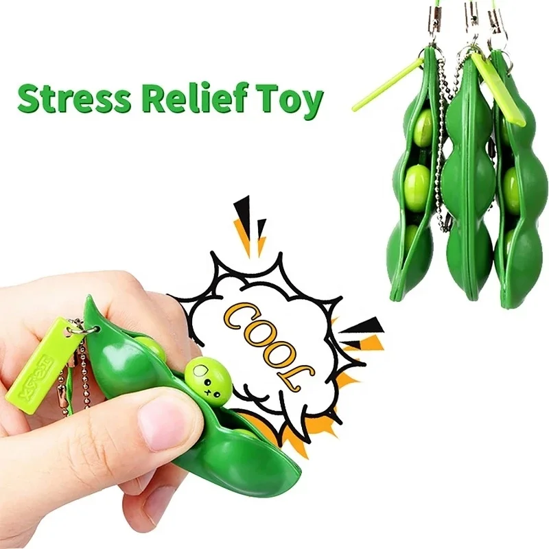 Fidget Toys Edamame Keychain Toys Antistress Infinite Peanut Peas Beans Keychain Fidget Squishy Decompression Toy