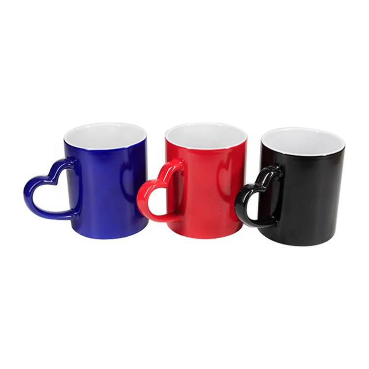 Sublimation photo color changing mug with heart shaped handle Frosted Magic Cup