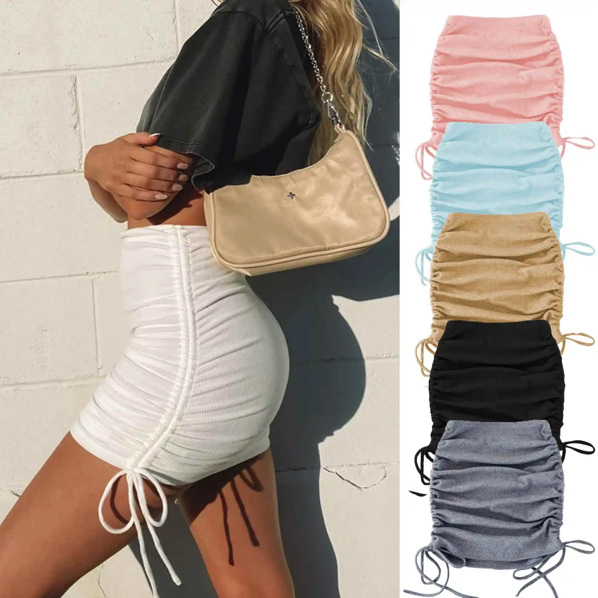 Hot selling womens pleated skirt fashion solid color high waist skirts for ladies sexy short skirt