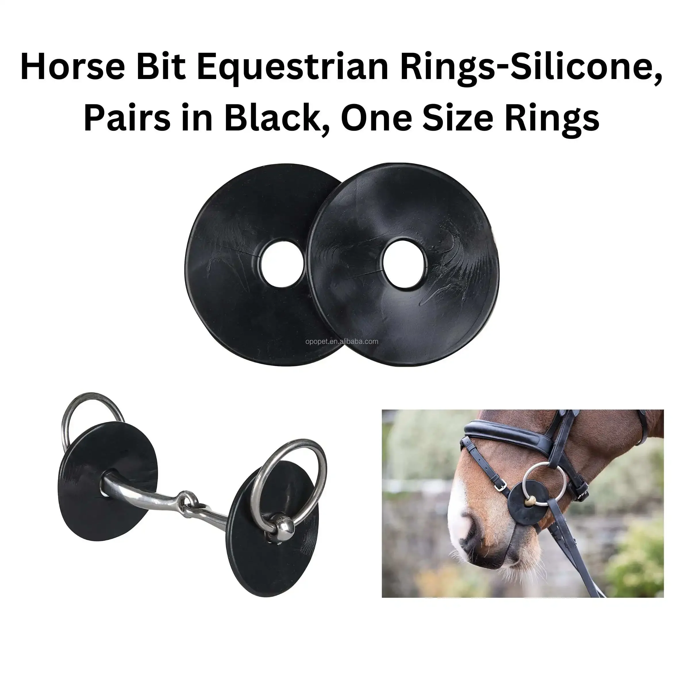 Horshi Horse Bit Equestrian Rings-Silicone,Pairs in Black,One size Rings .Gel Bit Guards for Horses in Pairs