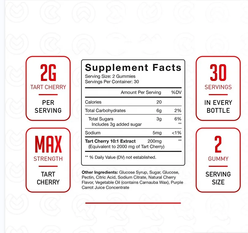 Private label Healthcare Supplement Gummies Acai Berry Powder Tart Cherry Gummies For Uric Acid Cleanse