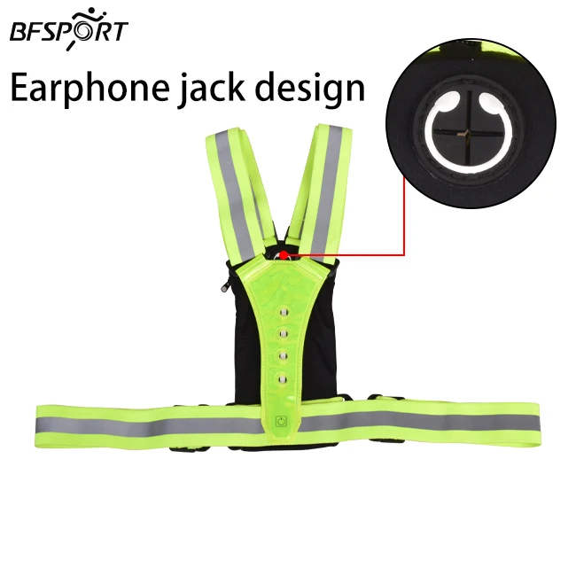 LED Reflective Hi Viz Polyester Running Vest Jacket with Phone Holder for Running Cycling Hiking Outdoor