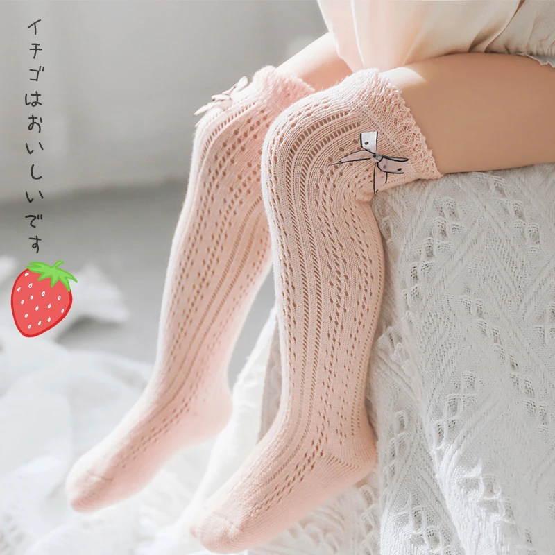 
Изысканные сетчатые носки для новорожденных с бантом, Детские тонкие длинные сетчатые носки против комаров 