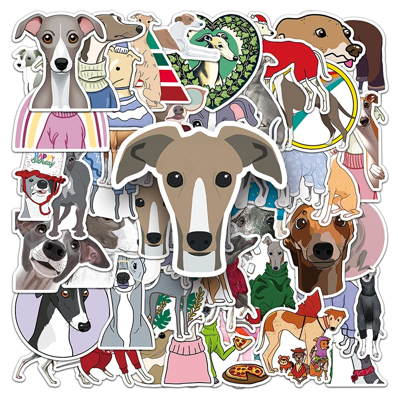 50PCS Factory Hot Sale Animal Graffiti Kawaii Dog Sticker Vinyl Waterproof PVC Cartoon Greyhound Sticker