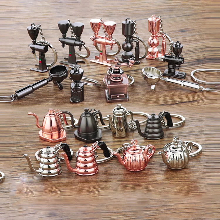 3d coffee mug mini keychains Mocha machine keychain for crafts retro style pendant coffee tools accessories