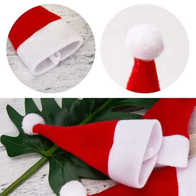 Mini Christmas Santa Hat With Plush Ball cheap scarf christmas mini santa red hats cutlery for decor