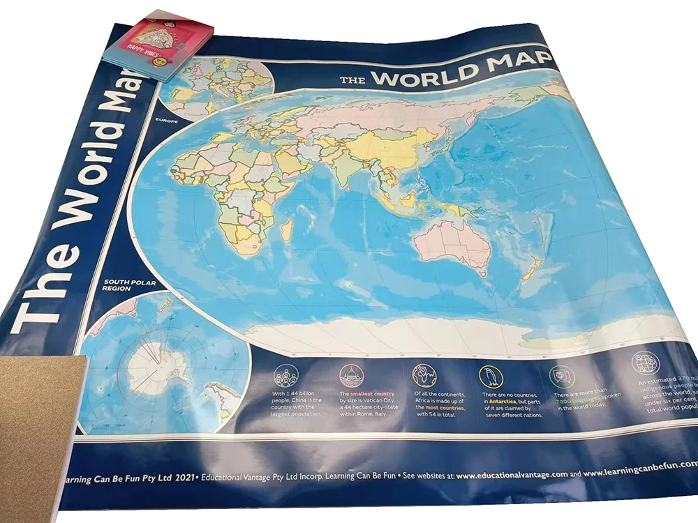 Great Double side XL chart world map learning world geography states territories cities for playroom bedroom or classroom