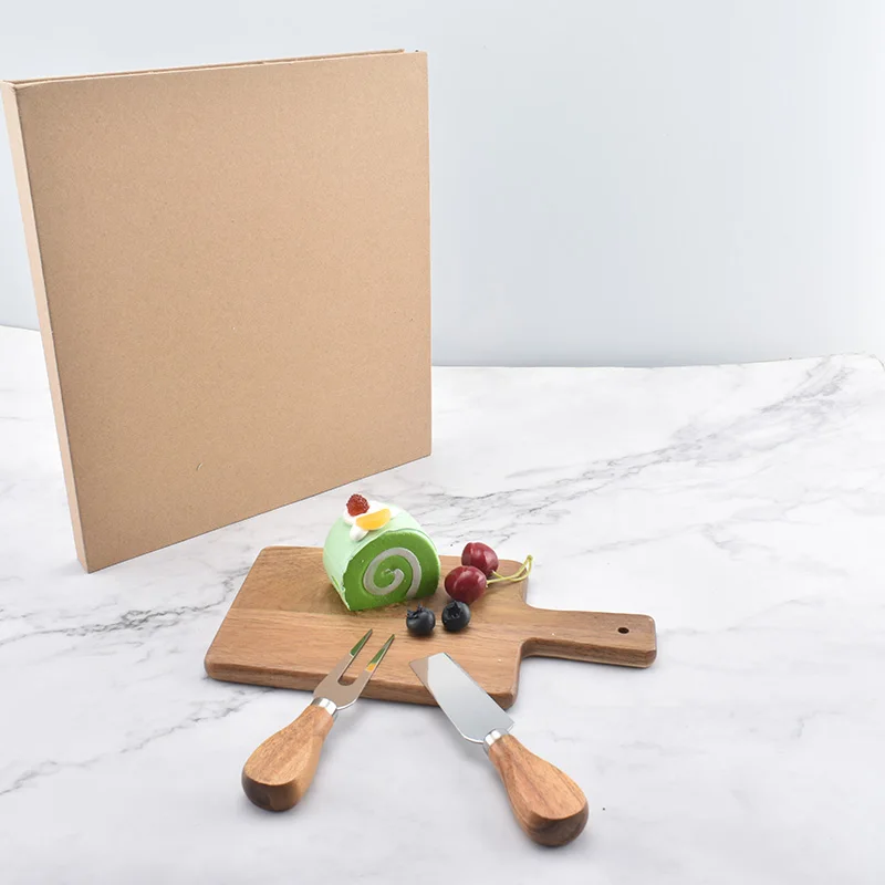 Wholesale Custom Kitchen Acacia Wooden Mini Cheese Board with Knife Laser Logo Cheese Cutting Tools Home Use Box Packed