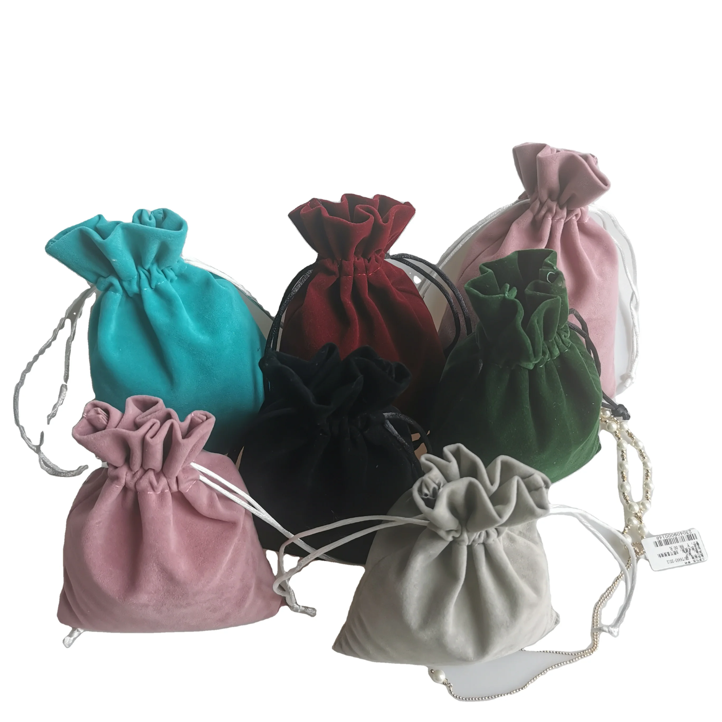 custom logo high quality Jewelry pouch promotional multi-size and color velvet drawstring bag