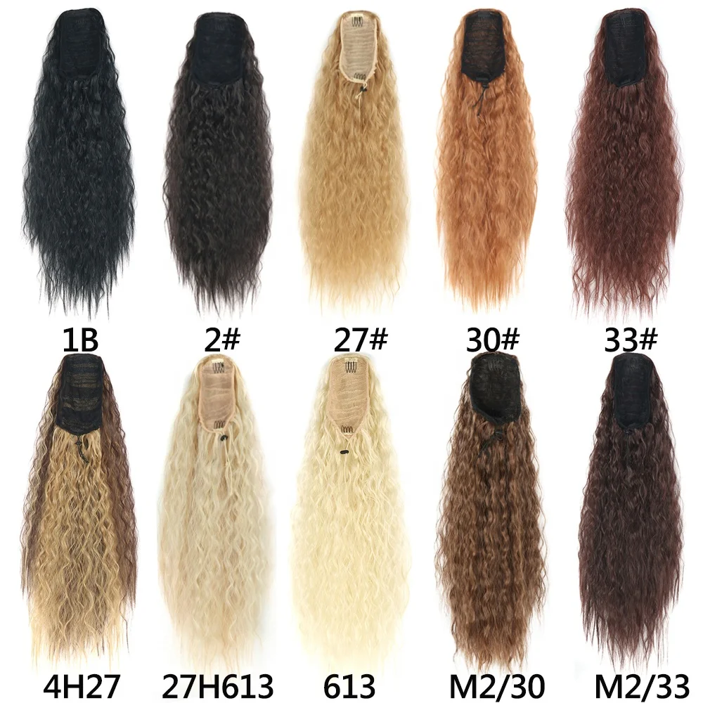 22-Inch Curly Wave Synthetic Hair Extension for Women Ponytail with Drawstring and Corn Wavy Pieces