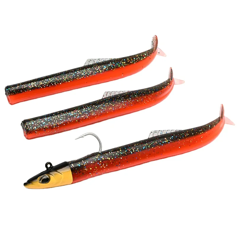 ALLBLUE FLASH SAND EEL Tail Jig Head Hook Minnow Artificial Bait Saltwater Soft Lure