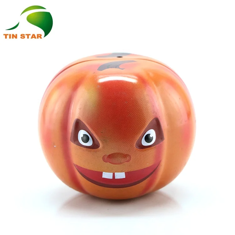 Custom Logo Printed Empty Pumpkin Shape Metal Gift Storage Box Tin Can Canister