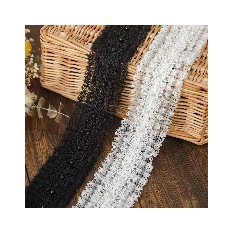 Width 6cm Pleated Black White Mesh Embroidery Lace Clothing Accessories For DIY Decoration Sleeves Neckline Skirt