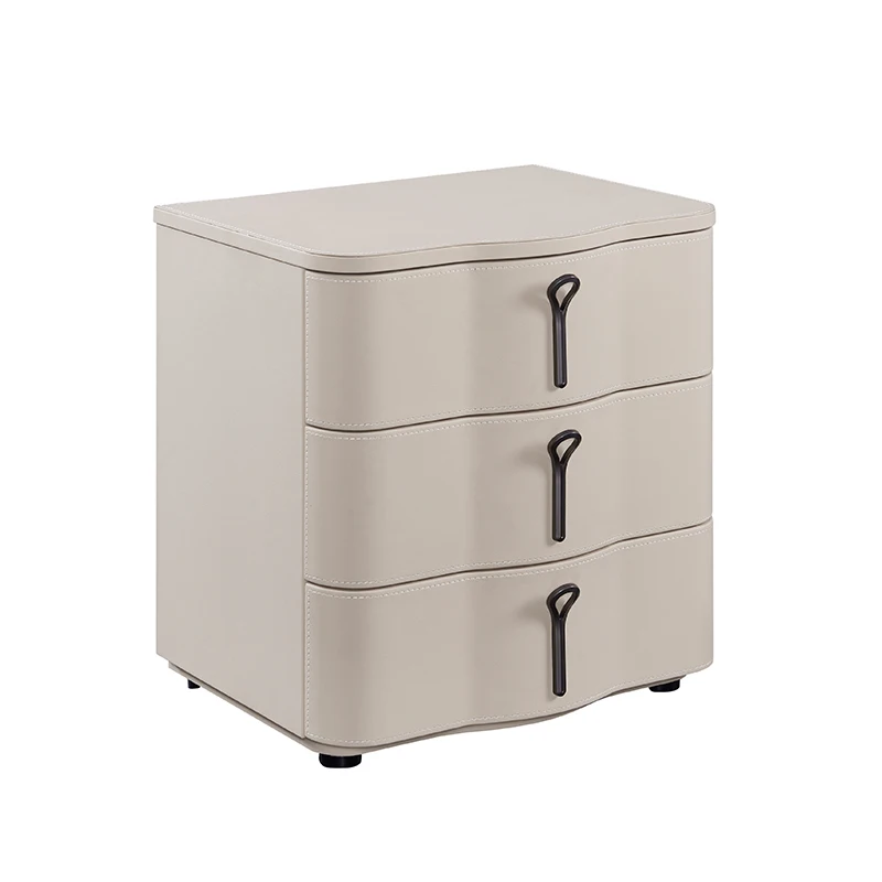 Bedroom Hotel Leather Nightstand 3 Mute Drawers Bed Side Table For Home Soild Wood Night Stand Table