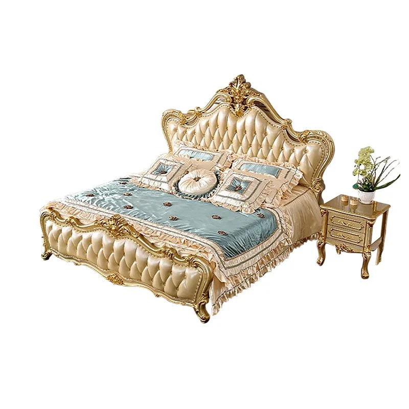 European Style Full Solid Wood King Bed Carved Bedroom Double Bed Luxury Princess Bed For Home Hotel Furniture
