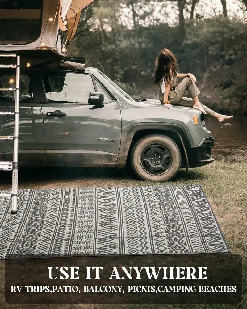 Reversible Woven Plastic Straw Rug Waterproof Outdoor Carpet Mat for RV Beach Patio Backyard Pool Deck Picnic Camping