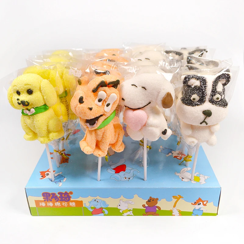 Candy Manufacture 35g Cartoon Animals Shape Marshmallow Soft Candy Lollipop
