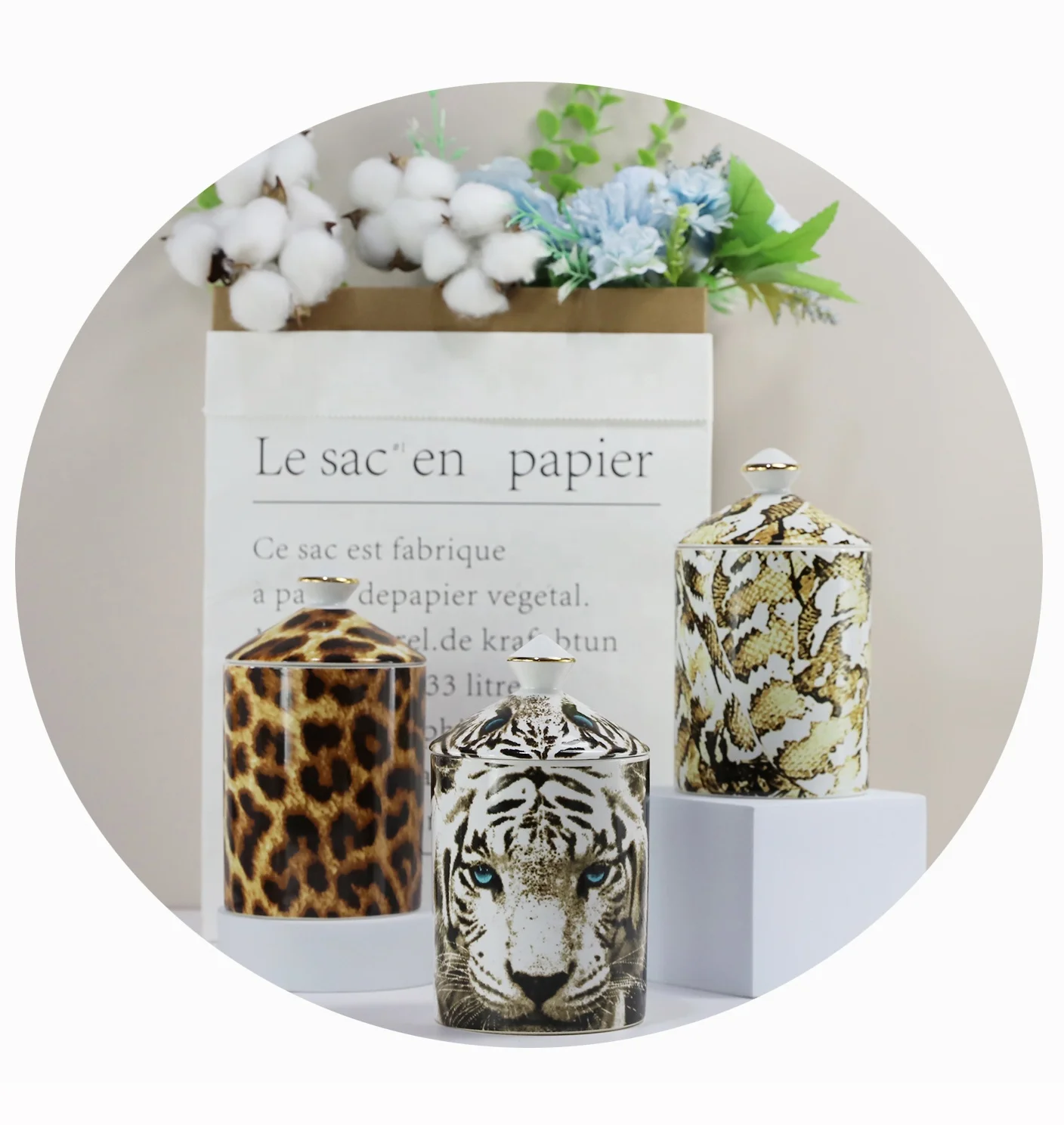 Custom Candle Containers With Lids Matte Candle Vessels Ceramic Embossed Logo Large Empty Candle Holder Jars In Bulk Wholesale