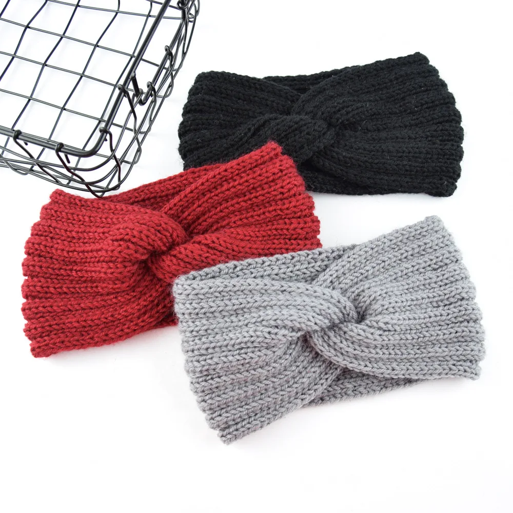 Qianjin Knitted Solid Color Cross Wool Headband Earmuffs Girls Elegant Warm Autumn Winter Hair Accessories Wholesale Headbands