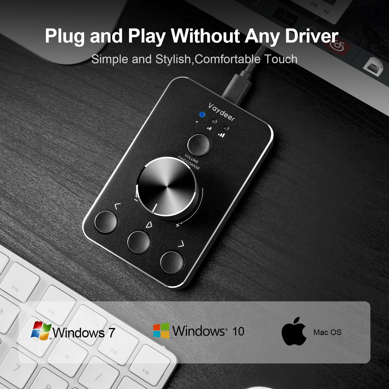 Vaydeer Computer Volume Control Knob Aluminum PC Audio Adjuster Switch USB Volume Controller for Win7/8/10/MAC