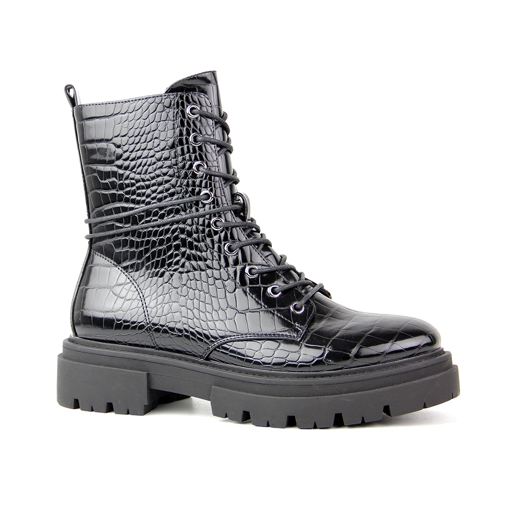 European station British style crocodile leather shoes side zipper motorcycle leather boots short boots tide Martin boots