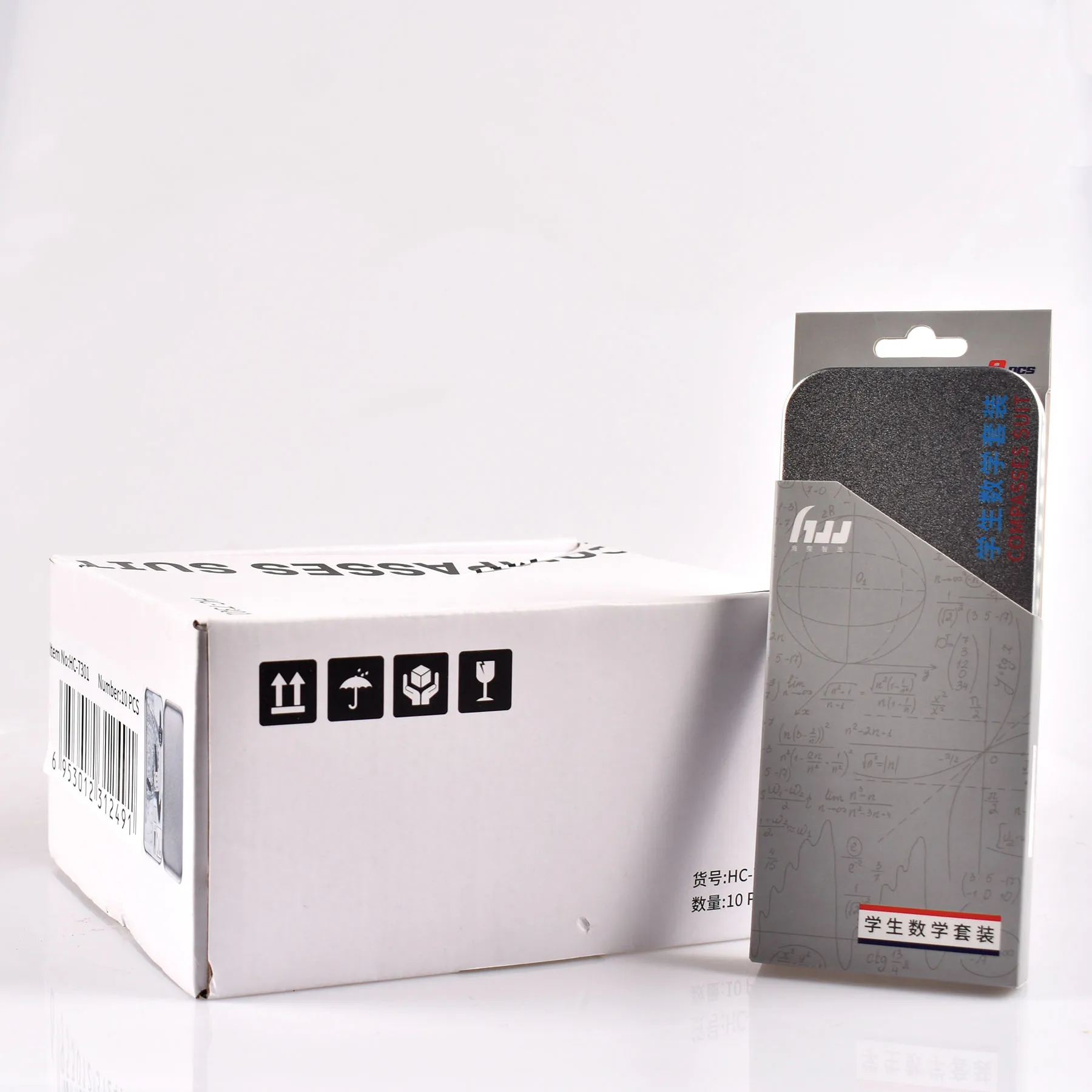 free sample good perfect  quality math set in the school 10pcs metal box geometry box