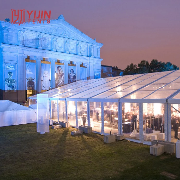 Large 15m x 20m Transparent PVC Frame Wedding Tent Heavy Duty Aluminum 150 People Fashionable Party Tents Exhibition Warehouse